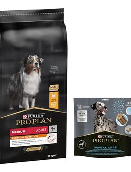 14 kg PURINA PRO PLAN Adult + 426 g Dental Care Snack für große Hunde gratis! - Medium Everyday Nutrition