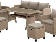 KONIFERA Gartenlounge-Set Amsterdam, (Set, 16-tlg., 1x 3er Sofa, 1x 2 Sessel, 2x Hocker, 1xTisch 144,5x74x67cm,Polyrattan), Stahl, Ablagefläche unter dem Tisch, Loungeset