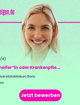 Arzthelfer*in oder Krankenpfleger*in (m/w/d) - Institut für Experimentelle Hämatologie und Transfusionsmedizin - Bonn