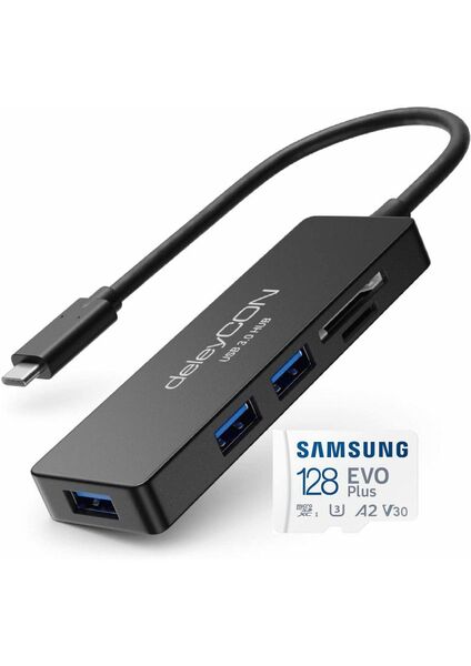 OTG USB 3.0 Typ C, 3fach Hub USB 3.0 Typ A & DUAL Speicherkartenleser deleyCON, SD & MicroSD Laufwerke, Samsung MicroSDXC 128GB mit einer Datenübertragung von bis zu 130MB/s, inklusive SD-Adapter - Fürth