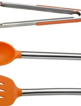 PINTINOX Kochbesteck-Set Pinti Silicone Orange (Set, 3-tlg), (Servierlöffel, Bratenwender, Zange), Edelstahl/Silikon