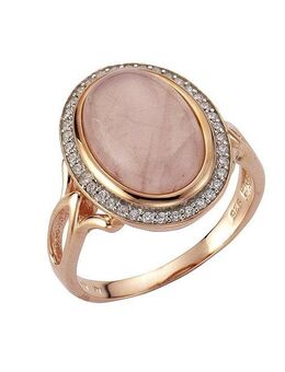 Zeeme Fingerring Silber 925 rosé-vergoldet mit echtem Rosenquarz und Zirkonia