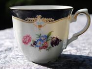 Porzellan Kaffeetasse von Kronester Bavaria / Kobaltblau / bunte Blumen / selten - Zeuthen