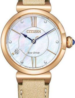Citizen Solaruhr EM1073-18D, Armbanduhr, Damenuhr, Lederarmband, Saphirglas