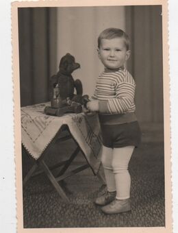 Altes Foto Kleiner Junge mit Teddybär. - Datteln
