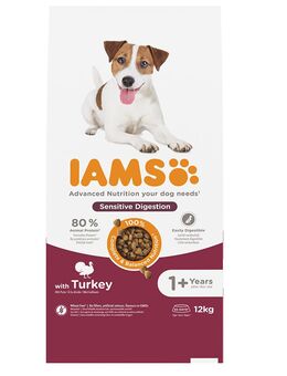 2 kg gratis! 12 kg IAMS Advanced Nutrition - Sensitive Digestion mit Pute