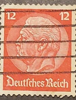 Briefmarke Deutsches Reich, Hindenburg 12 Pfennig, gestempelt -Strich- - Leverkusen