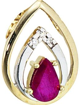 JOBO Kettenanhänger Anhänger Tropfen, 585 Gold mit 3 Diamanten und Rubin
