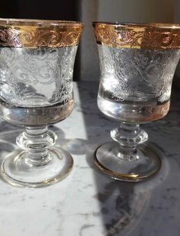 Murano Medici 2 Sherry Gläser mit Schliff Goldrand Handarbeit aus Italien zus. 4,- - Flensburg