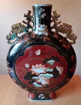 Große Keramik-Mondflasche (Vase) ROT & SCHWARZ MIT LOTUS - Köln
