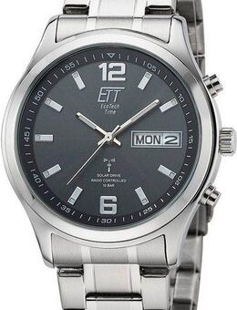 ETT Funkuhr Gobi EGS-11247-22M, Armbanduhr, Herrenuhr, Datum, Solar, Edelstahlarmband