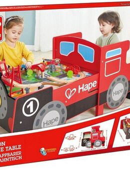 Hape Spieltisch Aufklappbarer Eisenbahntisch, mit lustigen Licht- und Soundeffekten