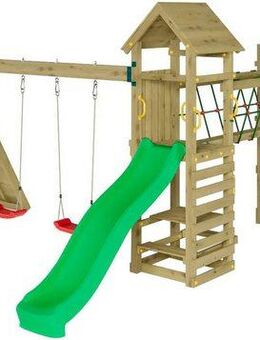 FUNGOO Spielturm Maxi Funny Carnival, Spielturm mit Rutsche, Schaukeln, Kletterwand und Seilbrücke