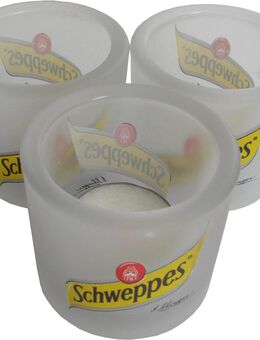 Schweppes - Teelicht mit Kerze - 3er Set - je 6,5 x 6 cm - Klar sandiert - Doberschütz