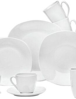 van Well Kombiservice Geschirr-Set Altea, 32-teilig (32-tlg), 4 Personen, Porzellan, eckig, weiß, spülmaschinen- und mikrowellengeeignet