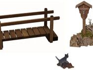 Alfred Kolbe Krippen-Zubehör Weihnachtsdeko (Set, 3tlg), Wegkreuz mit Brücke, inkl. Hund und Katze