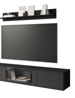 INOSIGN Wohnwand Caro, stehend und hängend montierbar, (Komplett-Set, 4-St., Vitrine Türanschlag links/rechts wechselbar), grifflose Design, höhenverstellbare Einlegeböden