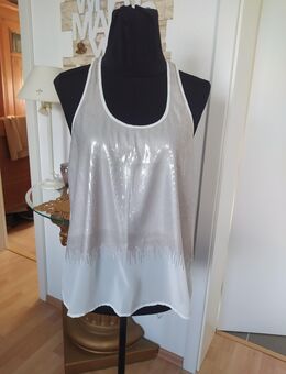 Neu elegant Shirt Bluse Top weiß Pailletten creme Glitzer M 38 - Haan