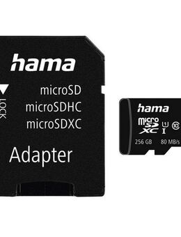 Hama microSD Karte, Memory Fast, + Adapter/Foto, Class 10 UHS-I 80MB/s Speicherkarte (256 GB, UHS-I Class 10, 80 MB/s Lesegeschwindigkeit)