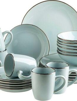 MÄSER Kombiservice Geschirr-Set, Service Metallic Rim (24-tlg), 6 Personen, Steinzeug, messingfarben schimernden Umrandung, 24 Teile, für 6 Personen