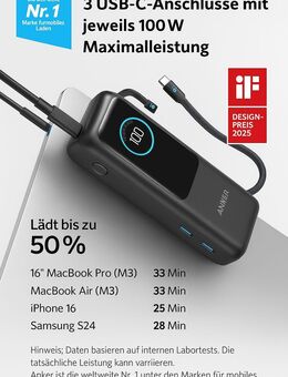 Anker Power Bank A1695 – 25,000mAh | 165W | Built-in USB-C Cables - Stuttgart
