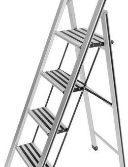WENKO Trittleiter Modell Alu-Design, Klapptritt Leiter, rutschsichere XXL-Stufen, klappbar, bis 150 kg