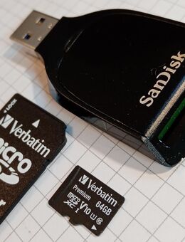 MicroSDXC 64GB Speicherkarte Verbatim Premium, Kartenleser SanDisk, SD Laufwerk, USB 3.0 Typ A, schwarz - mit einer Datenübertragung von bis zu 90MB/s, inklusive SD-Adapter - Fürth