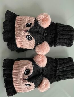 Gestrickte Fausthandschuhe mit Pompons, aufgesticktem Motiv und Rippenbündchen Tiere Gr. 110/116 - Albstadt