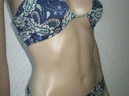 Ausgefallen * edel * Blumen * Blüten * Paisley * Bustier * Neckholder Bikini "H&M" Gr. 36- 38/ S- M * dunkel- blau * grün * weiß * gold * - Riedlingen