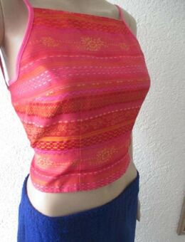 NEU * Indian * Goa * Boho * Hippe * Festival * Style * Blumen * Blüten * Stickerei * Streifen * Seiden Optik * Spaghetti-Träger * Bustier * Bauchfrei * Kurz * Corp * TOP "REVIEW" Gr. 36- 38/ S * pink * terra- cotta * orange * - Riedlingen