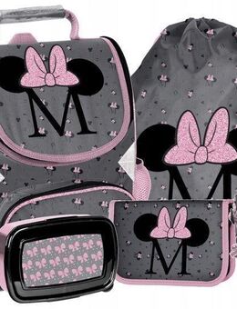 Minnie Maus Schulranzen Tornister Schultasche 5 tlg Set Federtasche Mädchen Grau Set2536 - Wuppertal