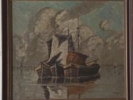 Ölbild, Holland, Boote, Groß (80x74) signiert - Halstenbek