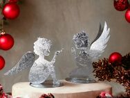 %% .... 2 er Set Engel Pärchen Silber Metall 17 + 13 cm Weihnachten Deko - Rheinbach