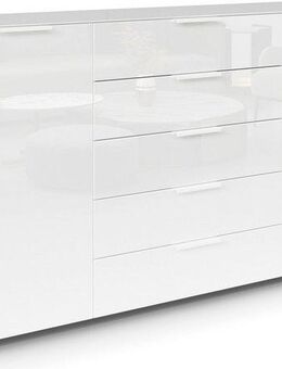 rauch Schubkastenkommode Kommode Türkommode Sideboard Kombikommode FLIPP mit Glasfront (Breite 160/180 cm mit 4 Einlegeböden), 2-türig, 5 Schubladen, Soft-Close, Oberboden und Front Glas, 2 Breiten