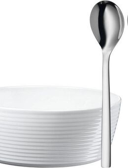 WMF Salatbesteck Nuova (Set, 3-tlg), 2x Salatbesteck, 1x Porzellan-Salatschüssel, Geschenkverpackung