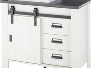 Home affaire Waschtisch SHERWOOD, Waschbeckenunterschrank inkl. Waschbecken (1-St), in 2 Farben verfügbar, Scheunentorbeschlag & Apothekergriff aus Metall
