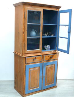 Alter Küchenschrank / Buffet Fichte Weichholz Natur mit Hortensien-Blau 1880er - Sinzig Zentrum