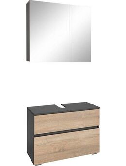 Home affaire Badmöbel-Set Wisla, (Set, 2-St), Spiegelschrank, WBU mit Siphonausschnitt u. Push-to-open, Breite 80 cm