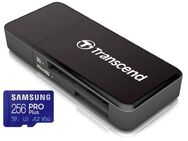 Speicherkarte MicroSDXC 256GB, Samsung PROPlus mit einer Datenübertragung von bis zu 160MB/s, Speicherkartenleser Transcend Dual,  MicroSD & SD Laufwerke, USB 3.0 Typ A, schwarz - Fürth