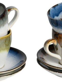 CreaTable Espressotasse Cascade Mix, Espresso-Set, 8-tlg., Steinzeug, Reaktivglasur