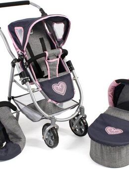 CHIC2000 Kombi-Puppenwagen Emotion All In 3in1, Grau-Navy, inkl. Babywanne, Babyschale und Sportwagenaufsatz