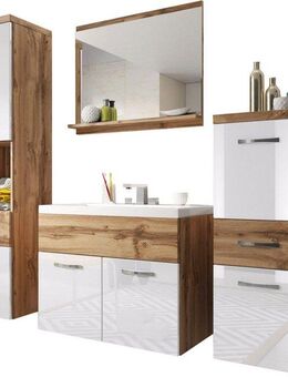 welltime Badmöbel-Set ELDA, (Komplett-Set, 5-St), Waschtisch inkl. Waschbecken, Hochschrank, Badschrank und Spiegel