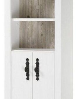 Home affaire Hochschrank Florenz, Badschrank im Landhausstil, Schrank mit Metallgriffen in Pinie Weiß, offene Fächer und ausreichend Stauraum hinter Drehtüren