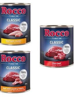 Rocco Classic Probiermix 6 x 800 g - Topseller-Mix: Rind pur, Rind/Geflügelherzen, Rind/Huhn