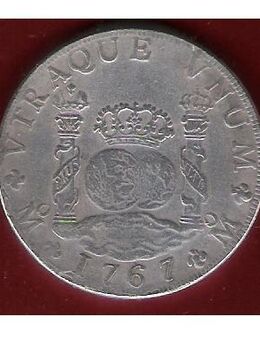 Silbermünze, Mexiko, Karl III., acht Reales, Jahr 1767. Münze für Sammler. - Laatzen