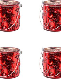 Creativ deco Windlicht Weihnachtsdeko (4 St), Glas mit Stern-Struktur