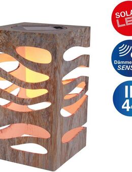 näve LED Solarleuchte Hilda, Tageslichtsensor, LED fest integriert, Warmweiß, quadratisch, silber/beige Marmoroptik, Flammeneffekt, Dämmerungssensor
