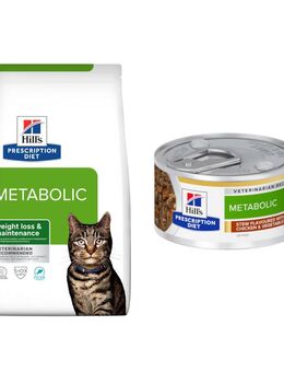 3 kg / 8 kg Hill's Prescription Diet + 6 x 82 g passendes Nassfutter gratis! - 8 kg Metabolic Gewichtsmanagement mit Thunfisch + 6 x 82 g Ragout mit Huhn