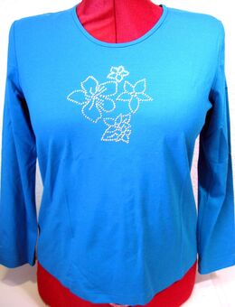 Edles Shirt / Pullover Gr. 40 Eugen Klein - azurblau - Blumenmotiv - Neu mit Etikett - Biebesheim (Rhein)