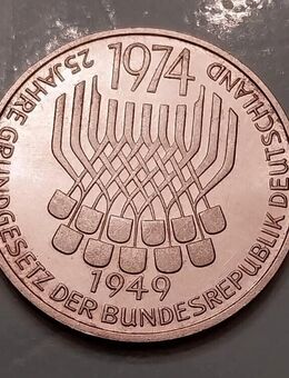 5 Deutsche Mark Gedenkmünze "25 J. Grundgesetz der BRD" 1974 - Prägestätte F - Borken